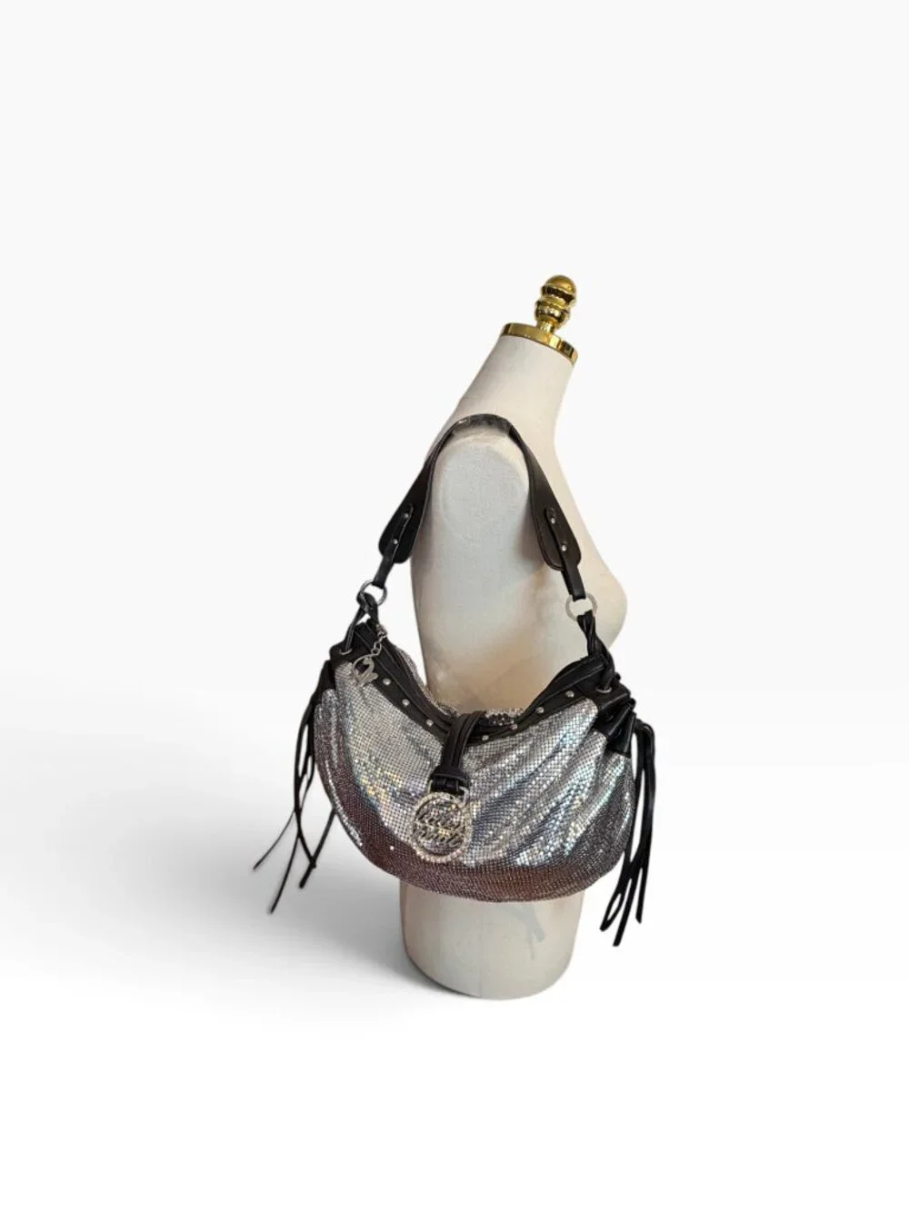 Baby Phat Y2K Silver Aluminum Metal Mesh Crescent Hobo Bag Vintage Y2K